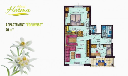 Großzügige Raumaufteilung des Appartements Edelweiß im Haus Herma in Ramsau